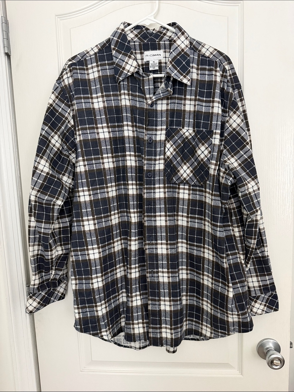 Roma Blue, White & Brown Plaid Button-Down Shirt